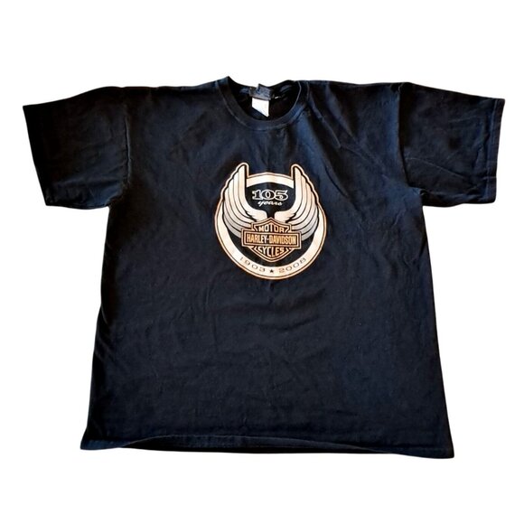 Harley-Davidson T-Shirt Mens 2XL 105th Anniversary Black 2008 100% Cotton Made I - Picture 2 of 7
